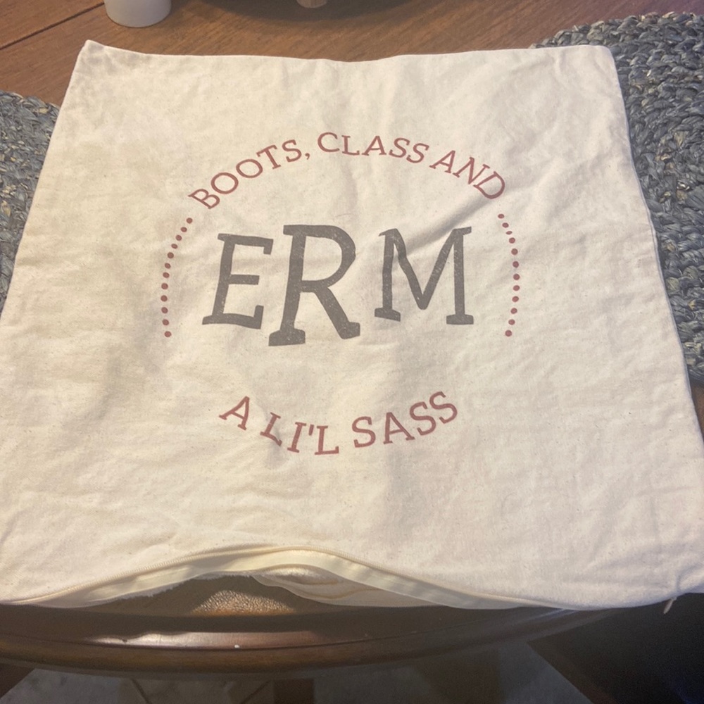 ThirtyOne Pillow monogram ERM boots class in a little sass cover